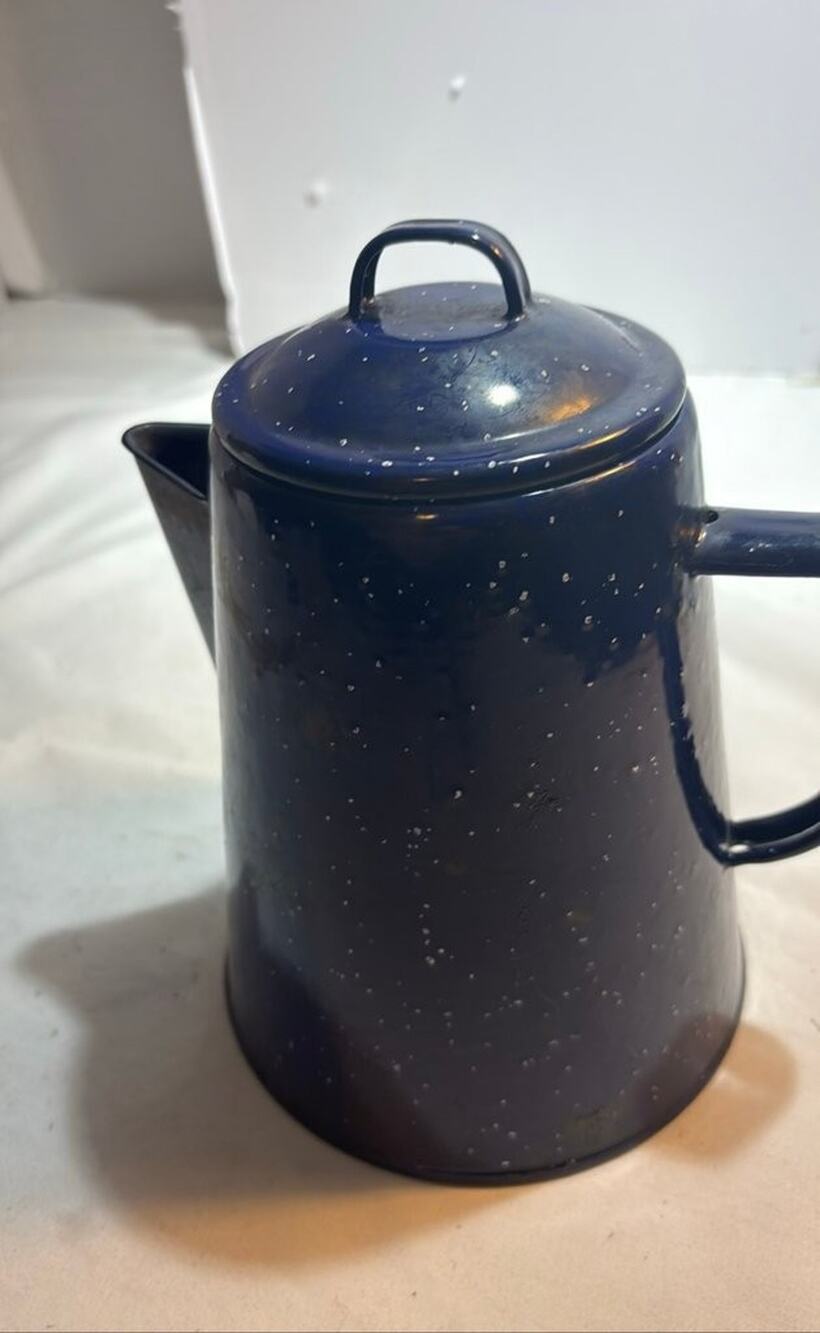 Vintage Blue Enamelware Coffee Pot
